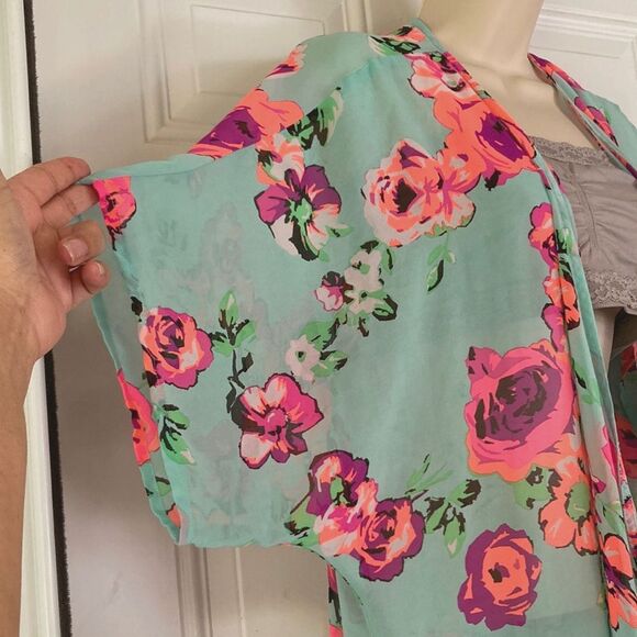 OCEAN PACIFIC OP Kimono Coverup Floral Multicolored Womens Medium - Picture 3 of 13
